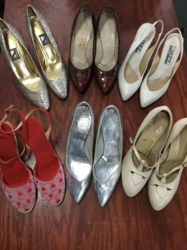 Vtg 50s 60s 70s 80s Womens 10 Dress Shoes Lot Pumps Heels Mixed Size Brown White