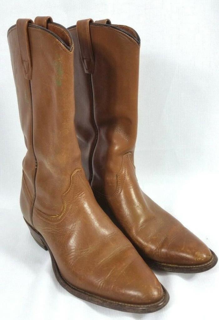 Wrangler Womens Cowboy Boots Vintage Roper Tan Leather Western Size 8 N USA