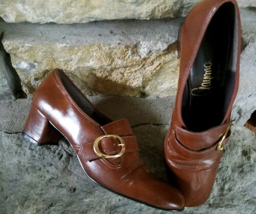 Womens Gaymode Vintage Brown Monk Strap Gold Buckle Shoe 7.5S with 2