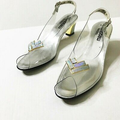 Vtg California Magdesians Slingbacks Clear Iridescent Gold Embellishment 1