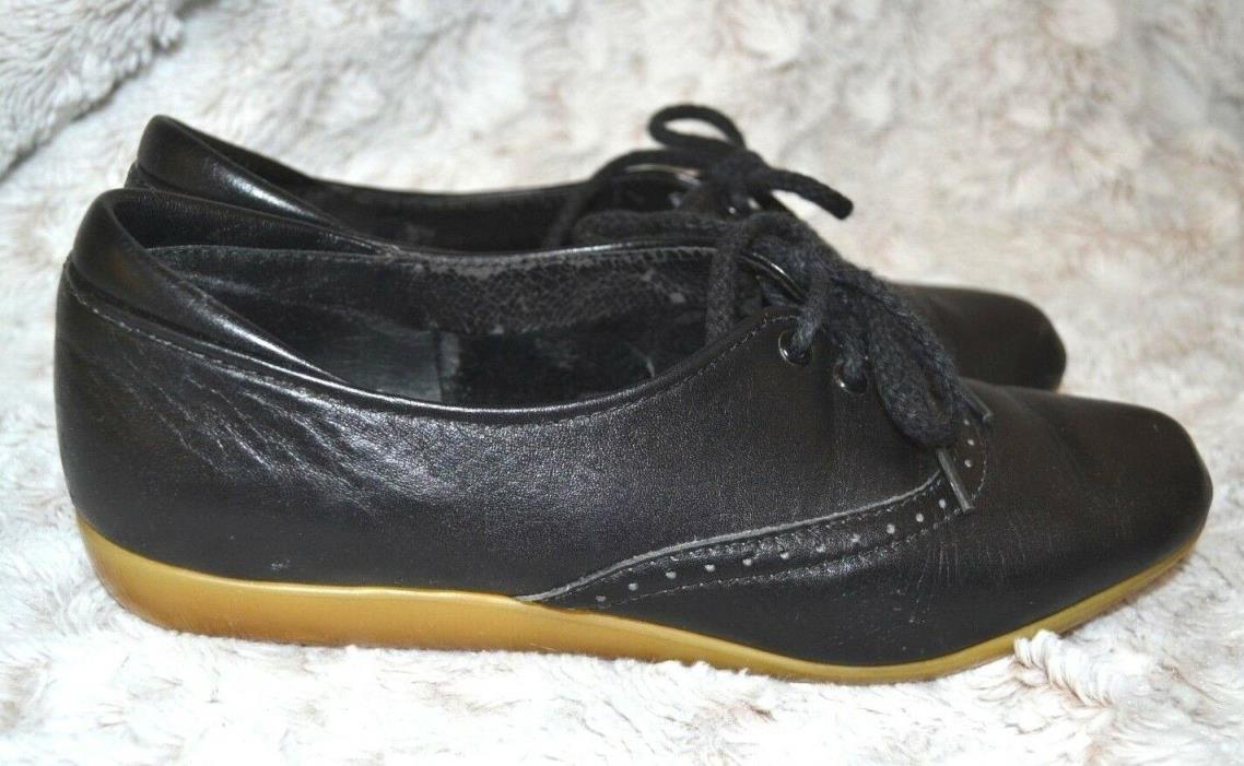 Vtg. Black Leather Mary Jane Lace Up Comfort Shoes 6.5N