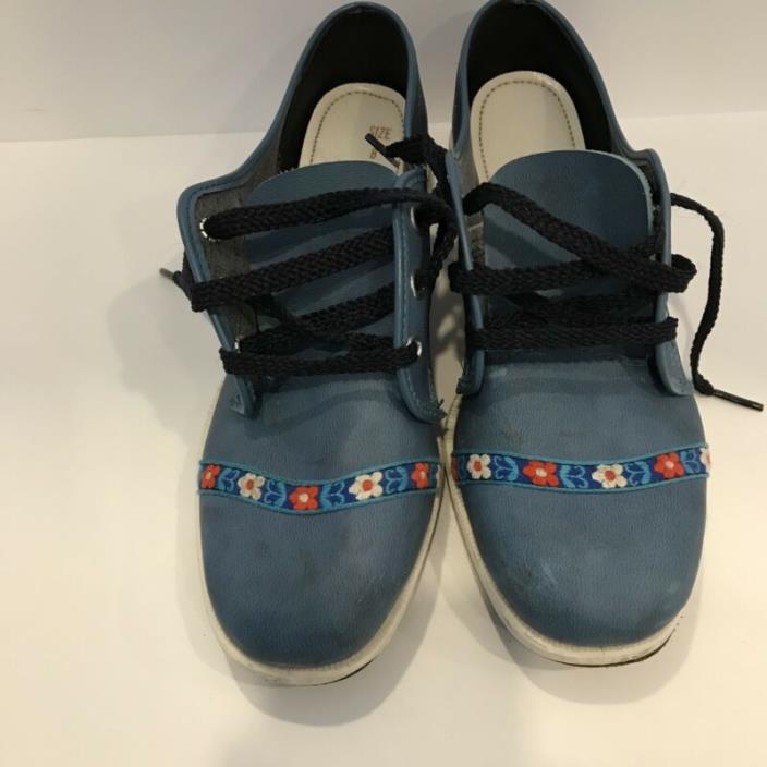 Vintage Brunswick Blue Floral Ribbon Accent Bowling Shoes Alternative Dress Up 8