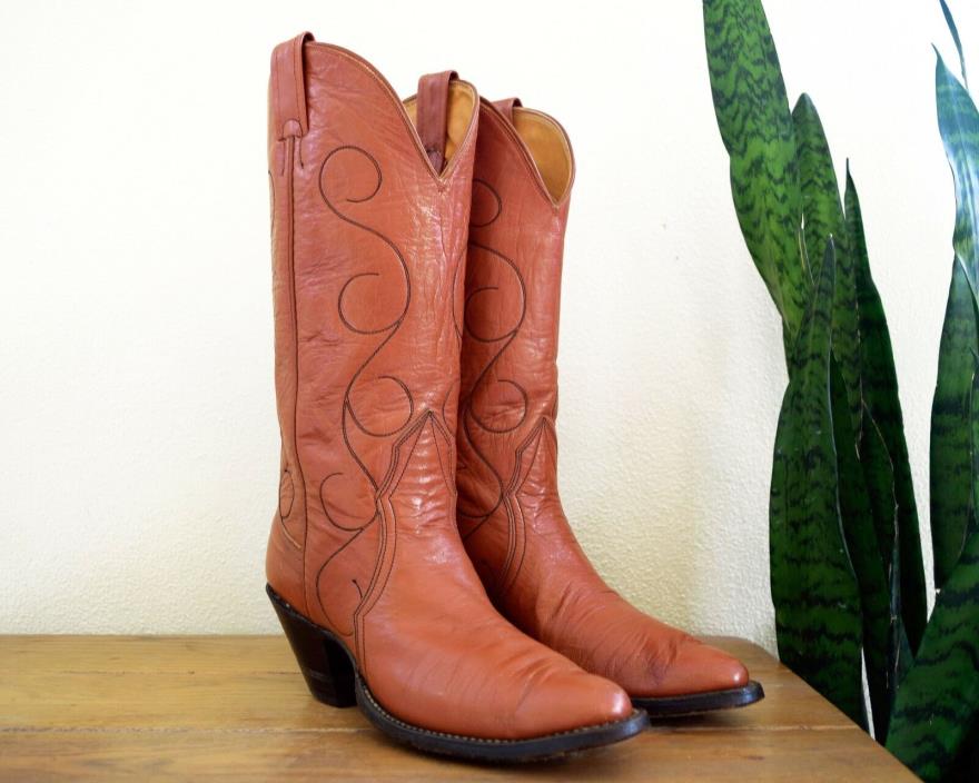 70s NOCONA 6 1/2 B (fit like 7) Women's Cowboy Boots Red Brown Leather Cowgirl