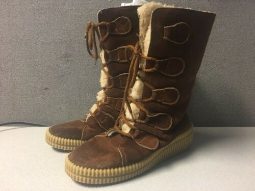 Vintage Ski Lodge ~ Italy Brown Shearling LACE UP BOOTS Shoes SIZE 40/9