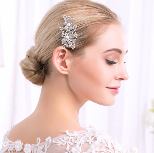 Silver bridal wedding handmade crystal  pearl hair comb , bridesmaids gift