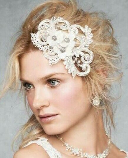 David's Bridal Galina Swirl and Pearl Coordinated Flower Clip Headpiece Ivory