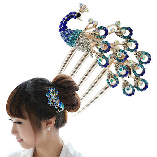 hair comb bridal party bridesmaid wedding crystal rhinestone peacock lot 6 gifts