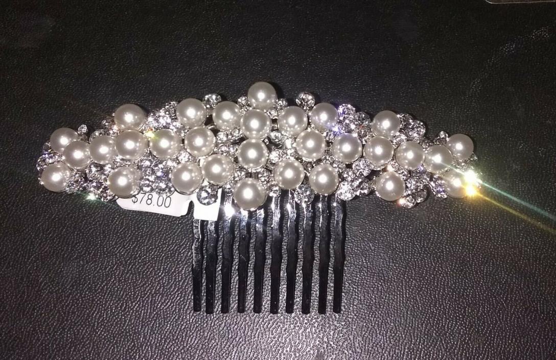 Swarovski Crystals & Pearls Bridal Prom Head Piece Hair Comb $78.00