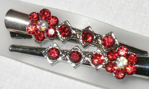 2 DANITY HAIR CLAMPS SPARKLING RED & AB CRYSTALS