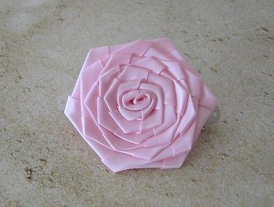 Handmade Pink Fabric Flower Metal Barrette
