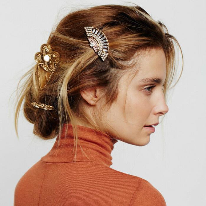 Elegant Ladies' Rhinestone Inlaid Leaf Fan-shaped Hair Pin Charm Hair Clip Gift