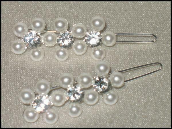 2 DANITY HAIR CLIPS FAUX PEARLS & SPARKLING CRYSTALS SHIPS FAST FROM USA