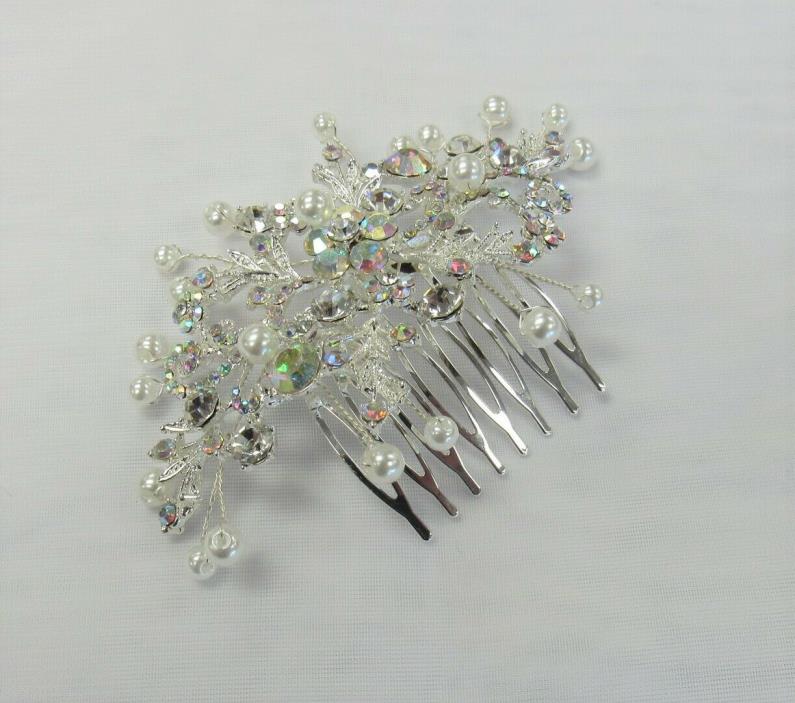 Silver Rhinestone Crystal Pearl Hair Comb Bridal Wedding Prom Pageant  # 3224
