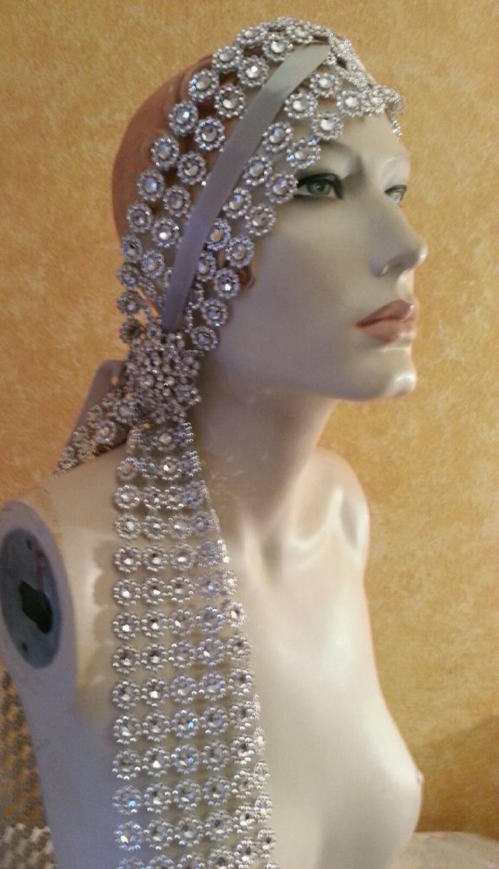Gatsby 20's Flapper Silver Illusion Jewel Look Crystal Bridal Headpiece Party
