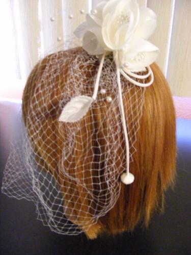 $98 TASHA Birdcage Short Veil Organza Flower Pearl Hair Comb Bridal Wedding