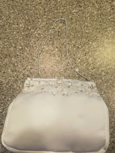 Bride purse white satin beaded white beaded strap with 2 extra style straps