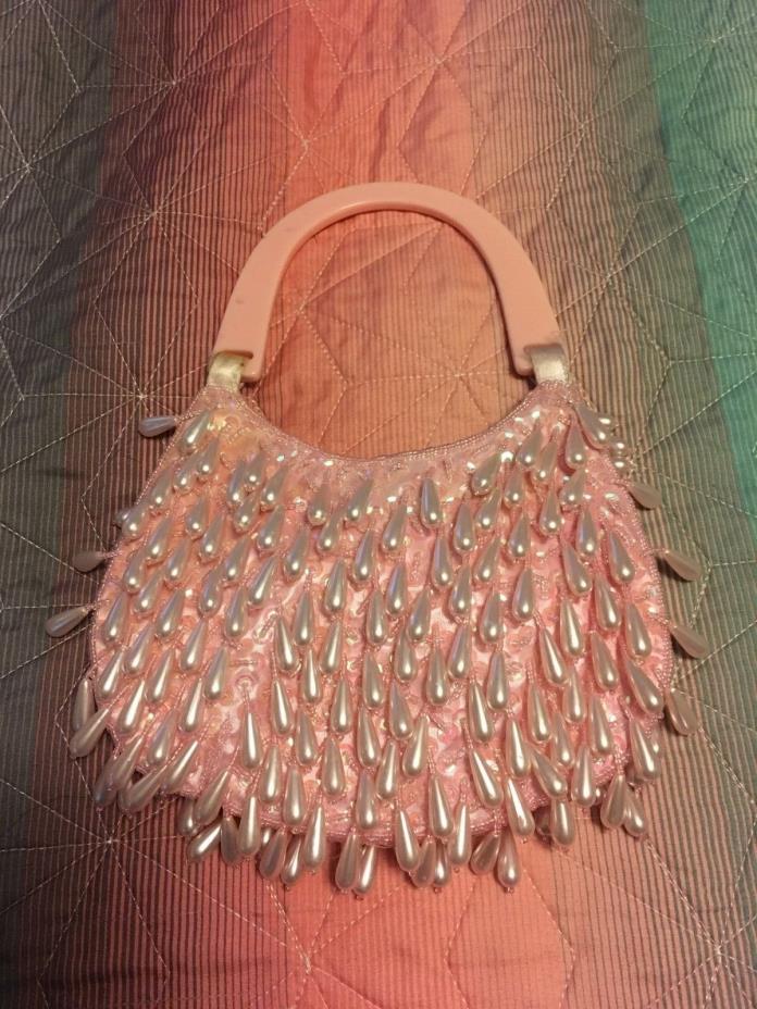 Pearl Beaded Women Bags Purse Wedding Party Handbags so cute pink