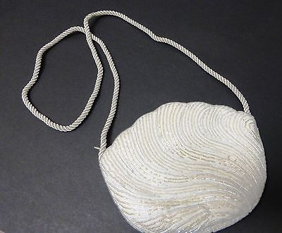 Ivory Beaded Shell Design Shoulder Evening /Bridal Shoulder Bag