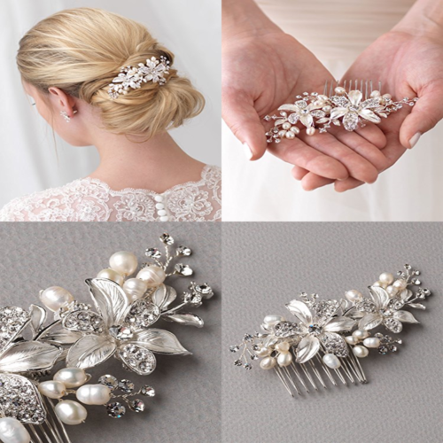 Side Bridal Comb Wedding Hairpiece W Flowers Fresh Water Pearls Rhinestones 2050