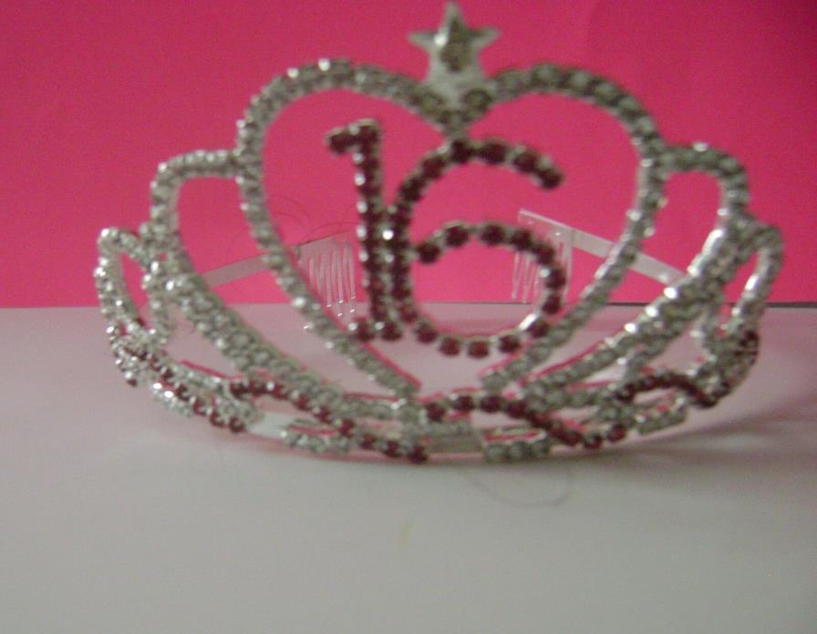 Sweet Sixteen 16  Birthday Rhinestone  Tiara Crown Comb Headpiece
