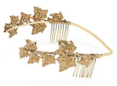 Fairy Queen Gold Plated Brass Circlet Hair Jewelry Crown Royal Sculpted Leaves