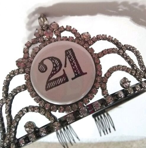 21st Birthday Celebration Tiara Rhinestone Crown With combs