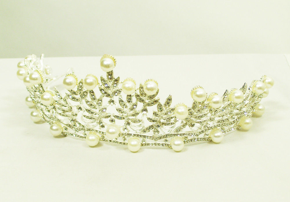 Silver Tiara with pearls and rhinestones