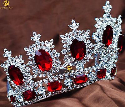 Miss Pageant Women Tiara Red Crystal Wedding Brides Crown Prom Party Costume New