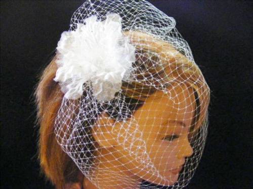 $130 Nina *Maize* Birdcage Veil Organza Net Flower Swarovski Crystal Hair Comb