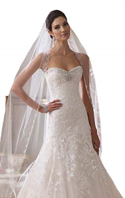 Passat Champagne 1 Tier 2M Floral Beaded Scallop Edge Cathedral Bridal Veil with