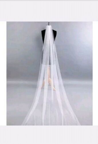 White Cathedral Length Bridal Wedding Veil 1 Tier 2 M Comb Attached Handmade