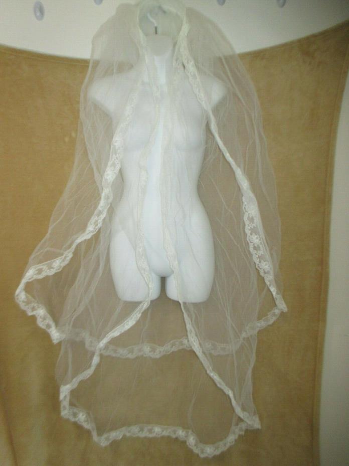 Women Bridal Veil Lace Wedding headress Brides Head Accessories double layer lon