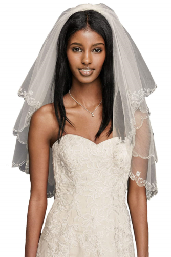 Passat 1T/2T Wedding Bridal Veil with Embroidery of Pearls, Sequins, and 137