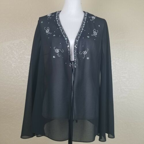 David's Bridal Sheer Black Embroidered Beaded Jacket Women's Size 14W NWT