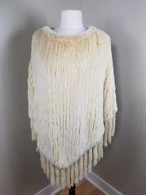 HOLT RENFREW GENUINE Knitted BLONDE Shredded Mink Fur Wedding Poncho Shawl OS