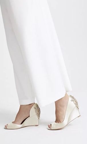Badgley Mischka Meagan Bridal Wedge Heels Ivory Satin Size 6 M Embellished