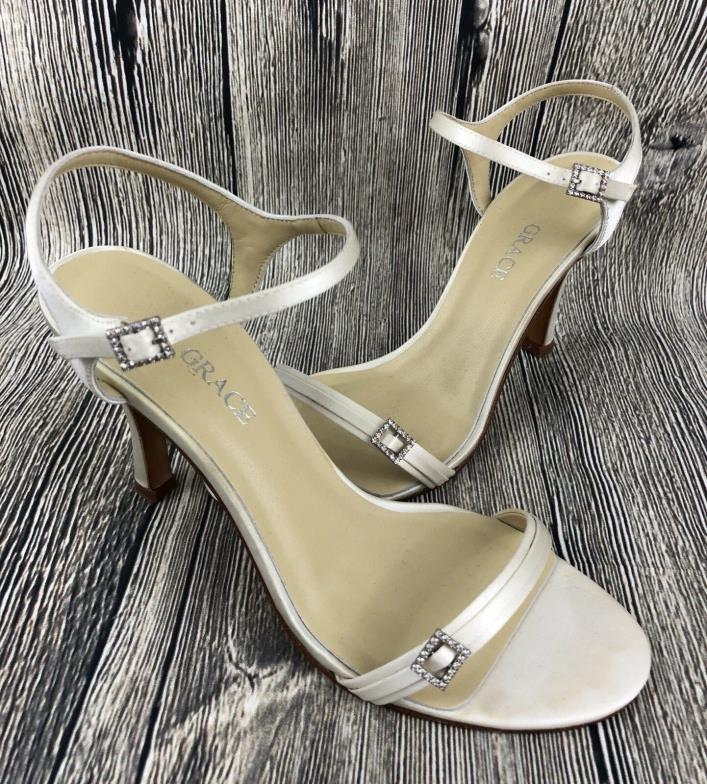 Grace - Women's Bridal Bridesmaid Heel Sandals Shoes Leather Ivory - Size 6 B
