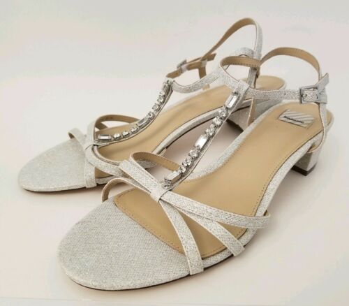 BHLDN Hitherto Madge T Strap Rhinestone Sparkle Bridal Sandals Size 38.5 8.5 New
