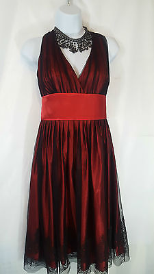David's Bridal Bridesmaid Women's Dress Lace/Mesh Halter Top Sz 10 NWT red black