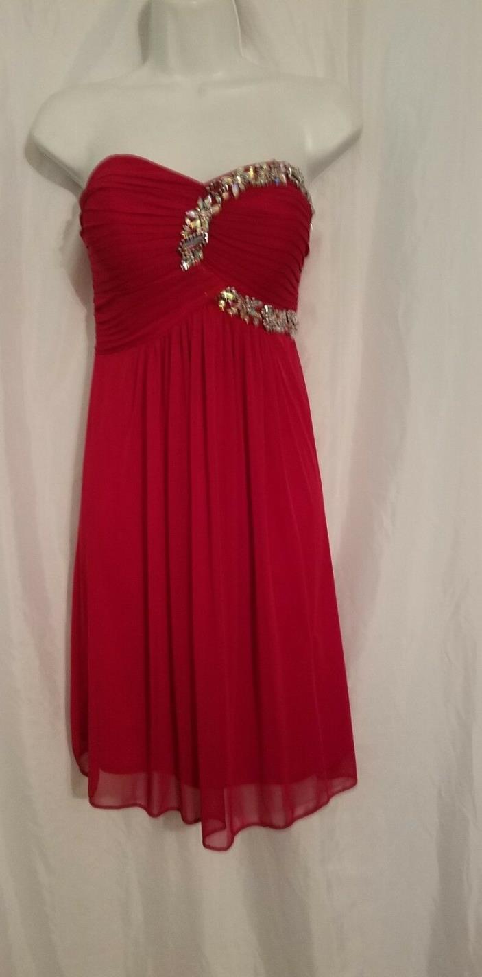 Blondie Nites Knee Length Gown Size 5 Red with Rhinestones