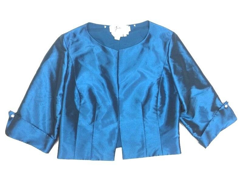 JADE by Jasmine Women's 12 Medium Blue Formal Shiny Open Jacket Shawl Top b3