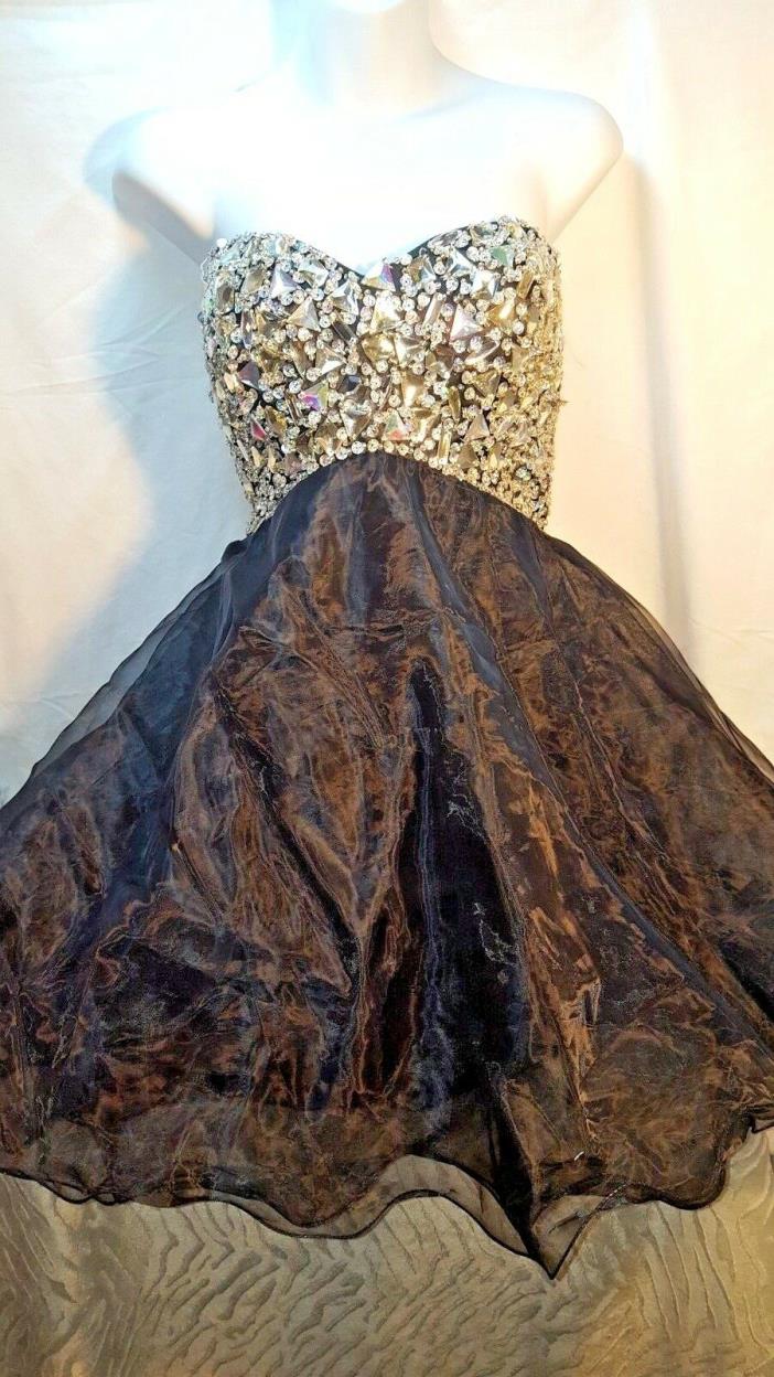 Black Studded Crystal COCKTAIL Party Wedding Prom Dress 12 GRACE KARIN Strapless