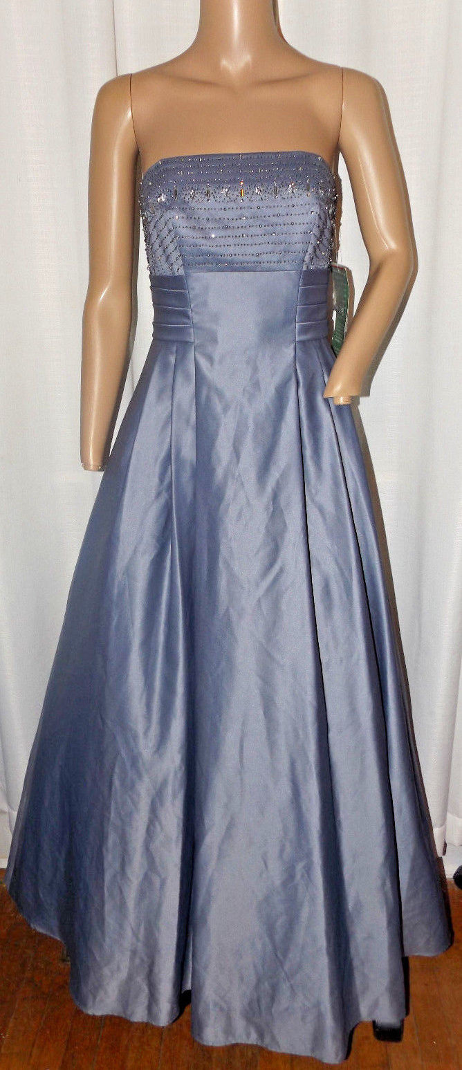 NICOLE MILLER PLATINUM BEADED EVENING PROM GOWN STRAPLESS SIZE 4 GUNMETAL NWT
