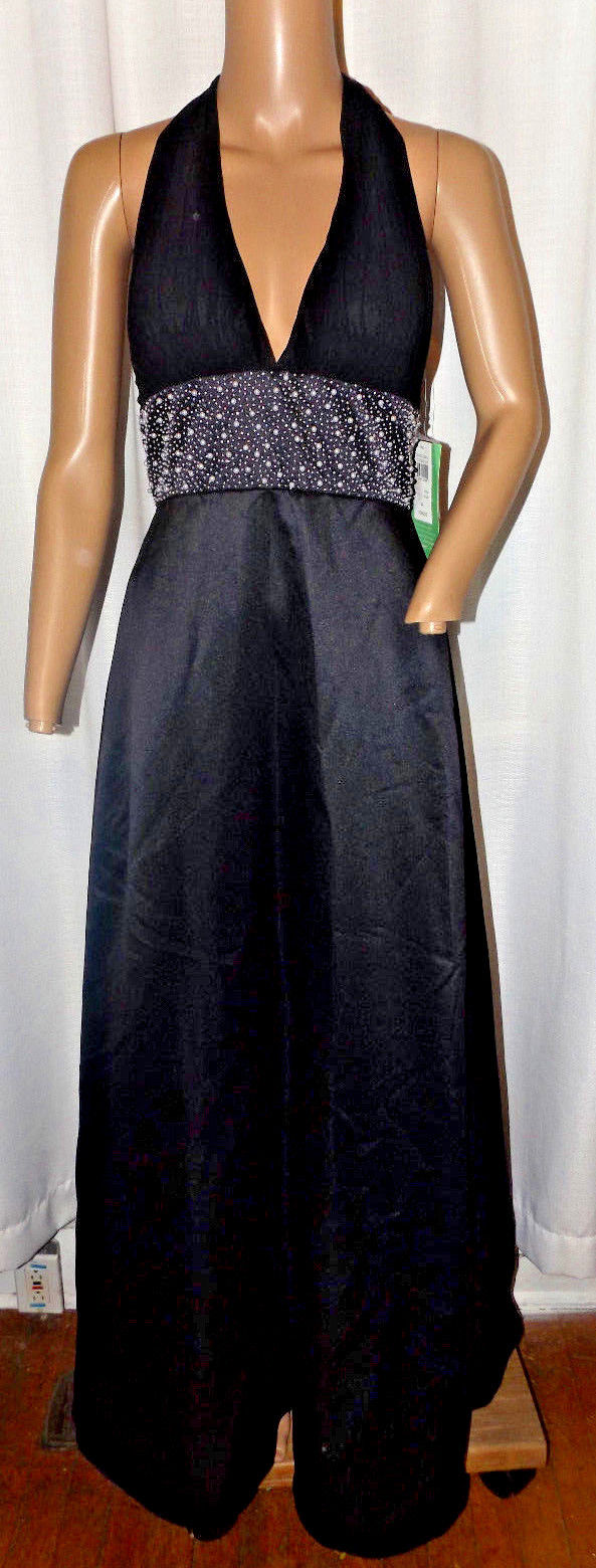 NICOLE MILLER PLATINUM BEADED EVENING PROM GOWN HALTER EMPIRE SIZE 4 BLK/WHT NWT