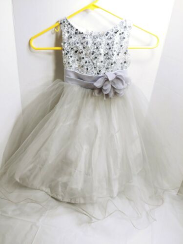 Wedding Glitter Sequin Tulle Flower girl Dress Toddler Sz 3-4 Easter Kids #GR