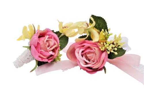 Prom Party Corsage Boutonniere Pink Rose Daisy Hand Flowers Suit Brooch Wedding