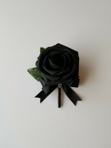 black Skull Boutonniere, black lapel pin, gothic boutonniere, groom, goth