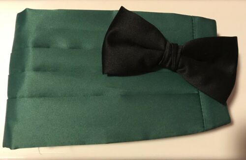 Mens Green CUMMERBUND and Black BOW TIE Set - Prom - Wedding ( Cumberbund )