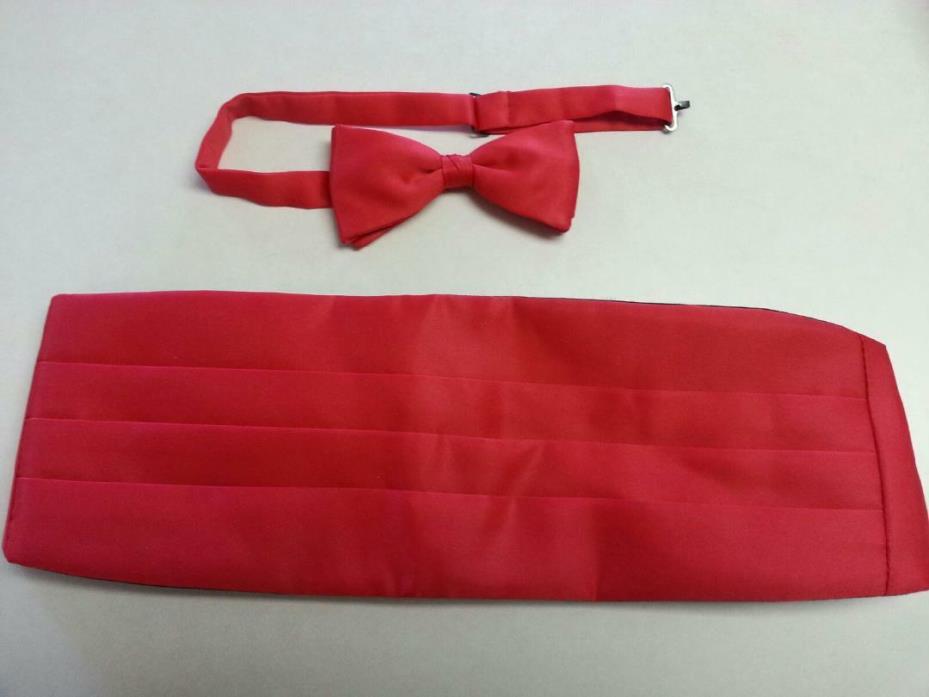 Men's RED or BLACK Cummerbund + Matching Bow Tie Set [Formal Tuxedo Wedding Suit