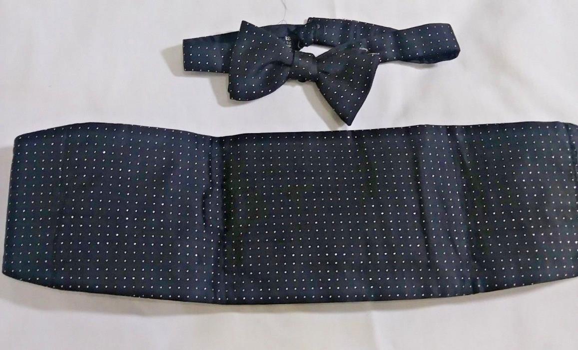 Men's After Six Black Silver Metallic Cummerbund and Bow Tie Set L/XL Wedding
